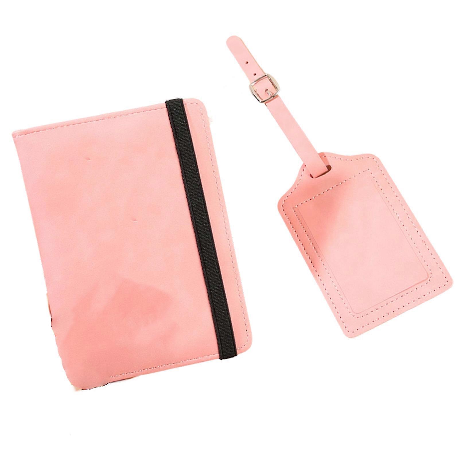 Pack of 2 Passport Holder Luggage Labels Set with Transparent Window Multiple Card Slots for Easy Identification Security  Pink