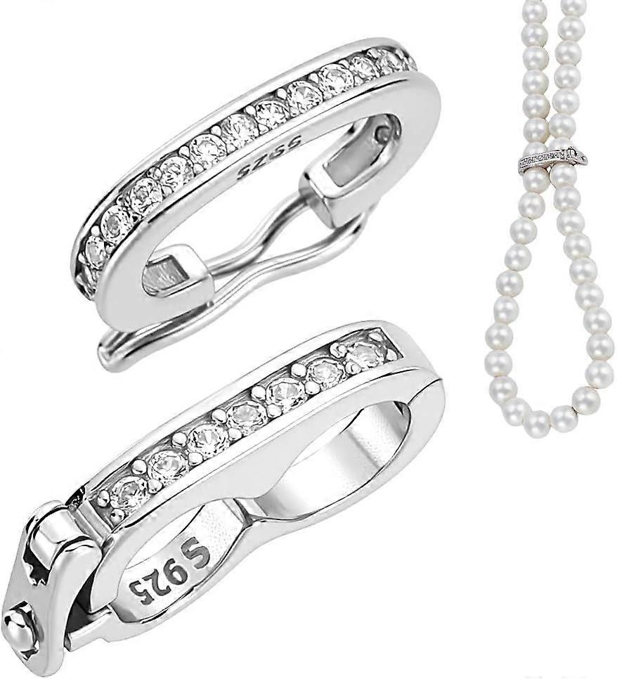 2 Styles 925 Sterling Silver Necklace Enhancer Shortener Clasps Zirconia Clasps Peanut Pearl Click Clasp Connector Pearl Shortener Push Clasp with Sec