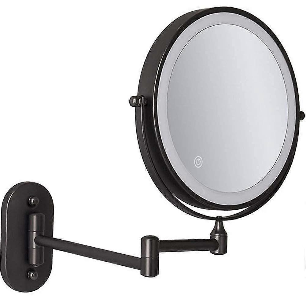 LED Wall Mounted Makeup Mirror 8 Inch 1X 5X Magnification Touch Sensor 360° Swivel USB Rechargeable
