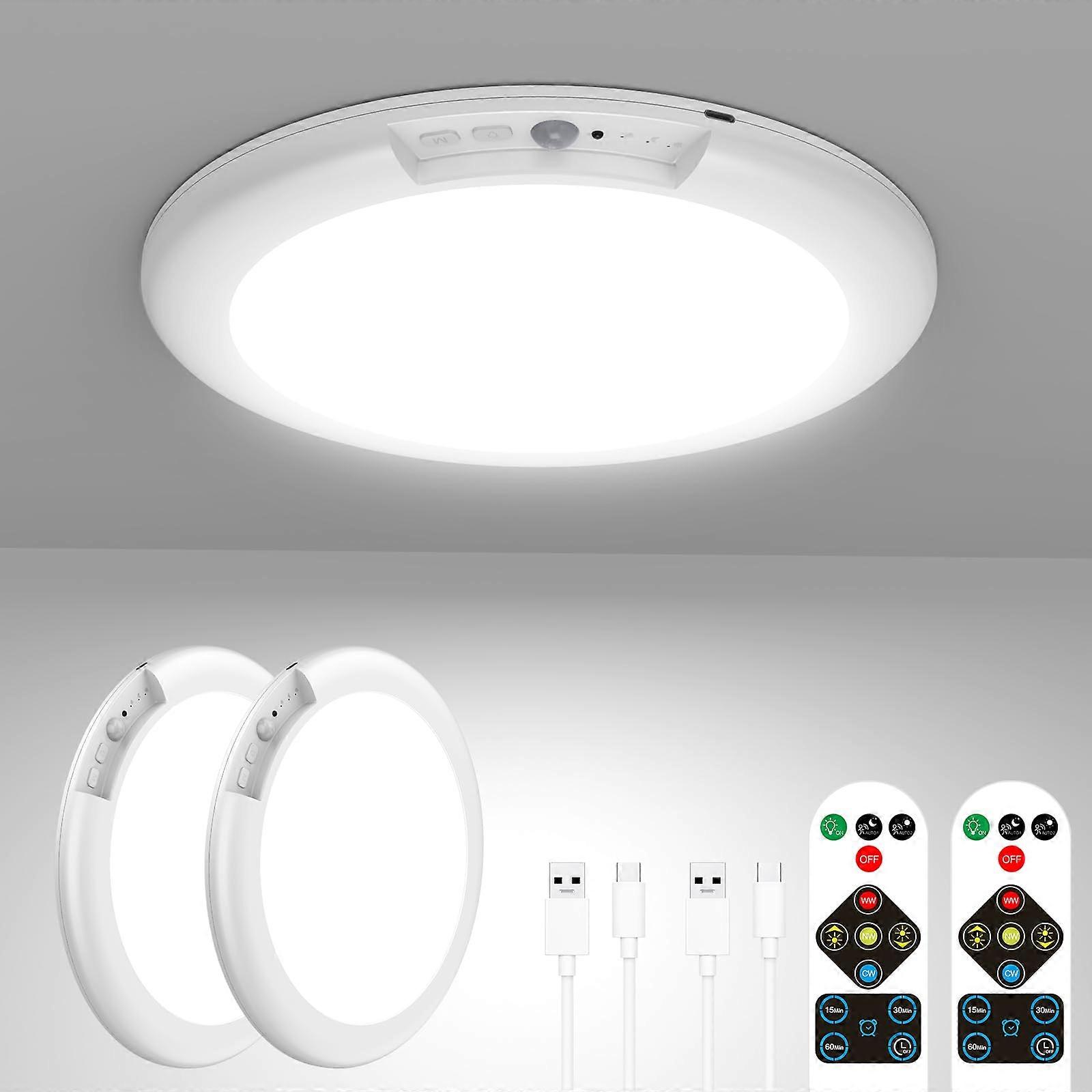 Rechargeable Motion Sensor Ceiling Light Indoor, 400LM Magnetic Wireless LED Closet Light with Remote, 2 Pack