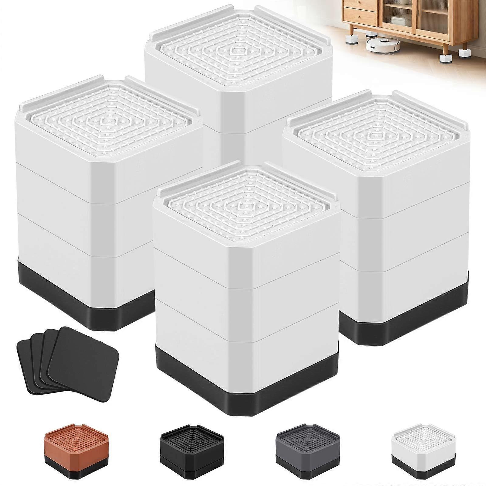 Furniture Risers Bed Risers Adjustable Height 4000lbs Capacity NonSlip Stackable White 4.3in