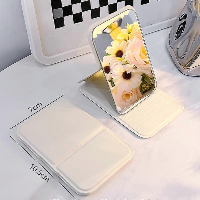 Simple Desktop Makeup Mirror PU Leather Portable Handheld Makeup Mirror Foldable Student Compact Cute Pocket Mirror  Solid Color