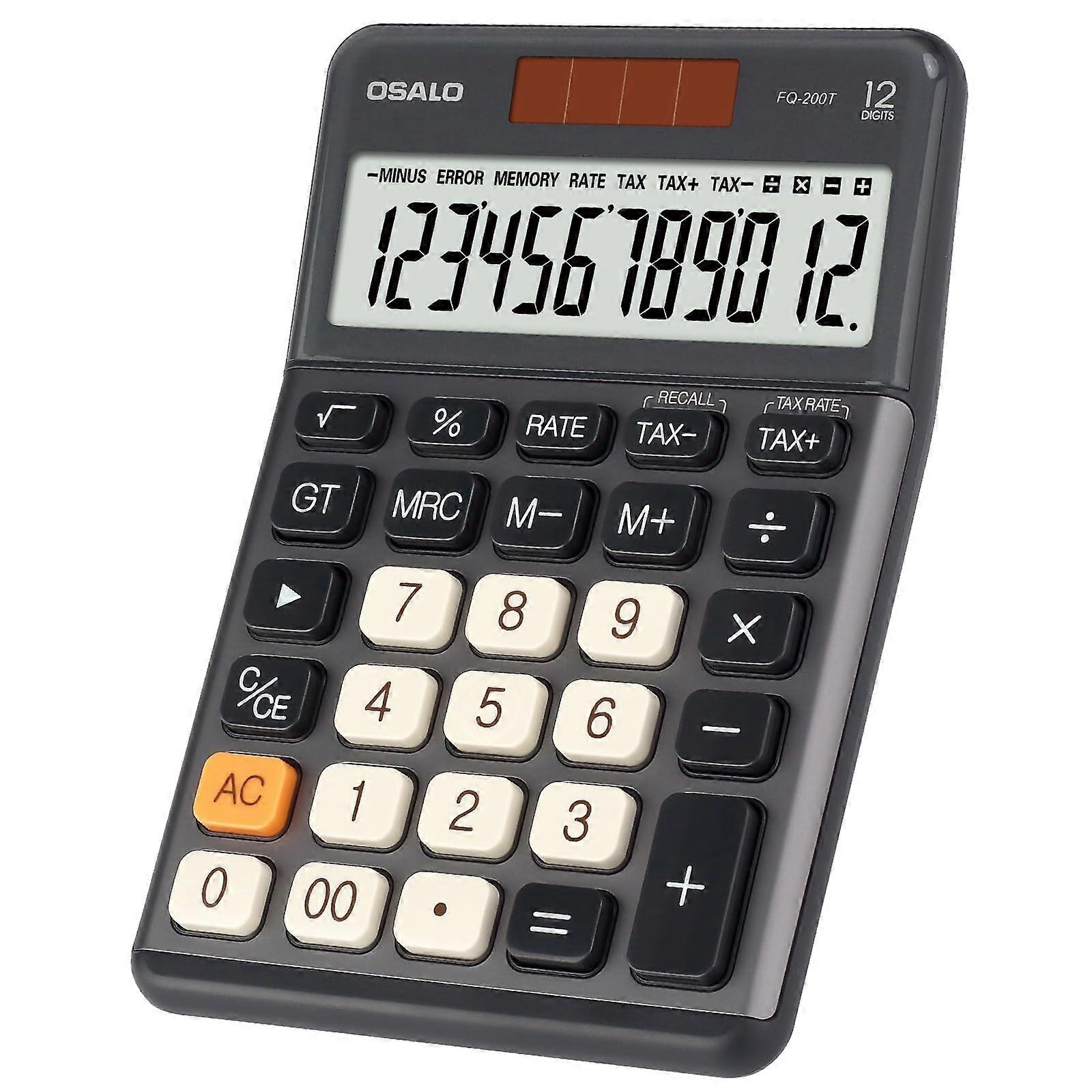 Desktop Calculator with Tax Functions, 12 Digit Large LCD, Solar and Battery Powered for Business