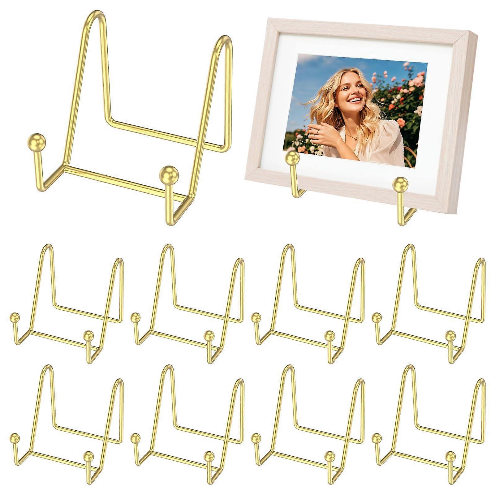 Gold Metal Plate Display Stand 4 Inch, Durable Iron Easel for Photos, Books, Frames, Plates