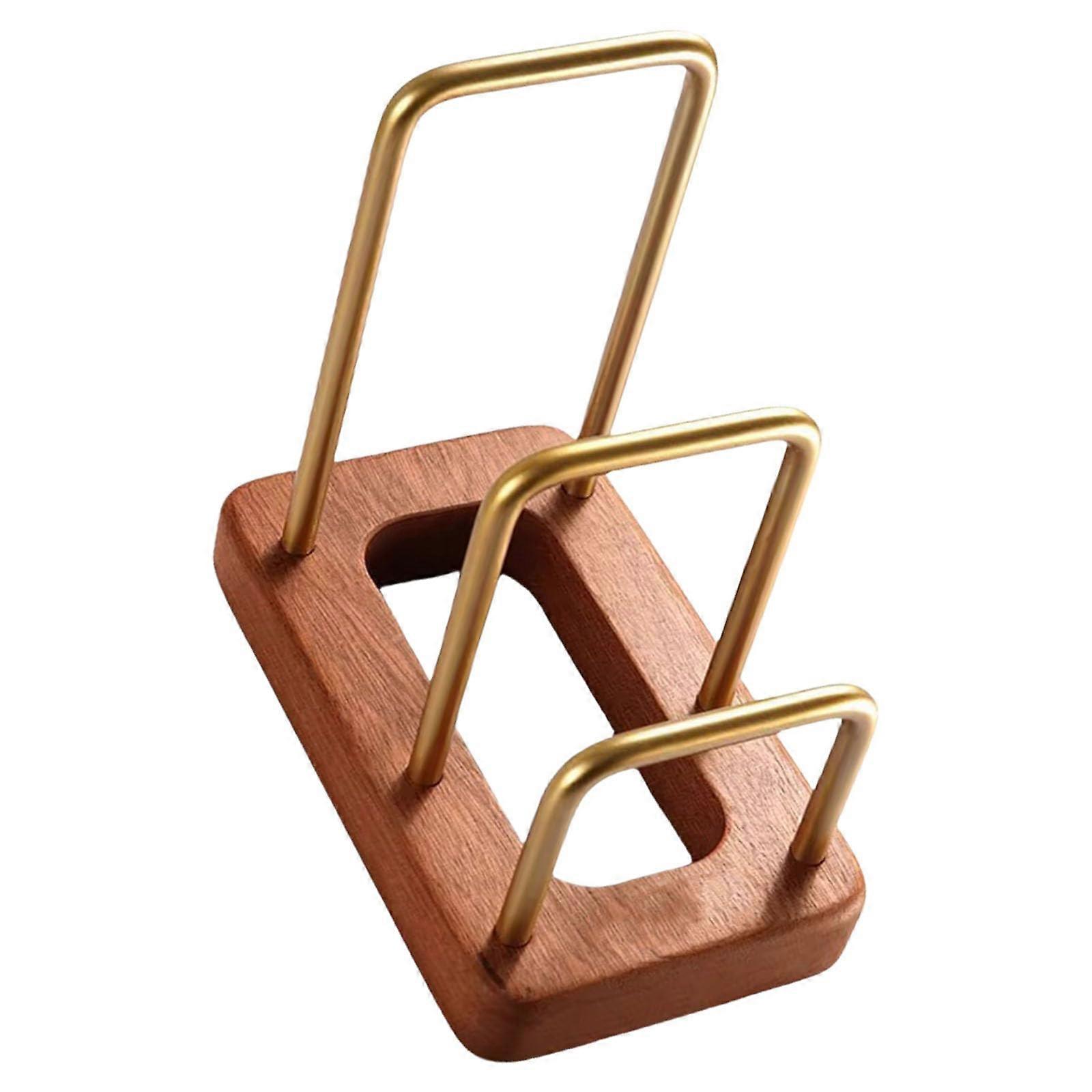 Kitchen Countertop Organizer with Solid Base, MultiSlot Wooden Cutting Board and Lid Holder