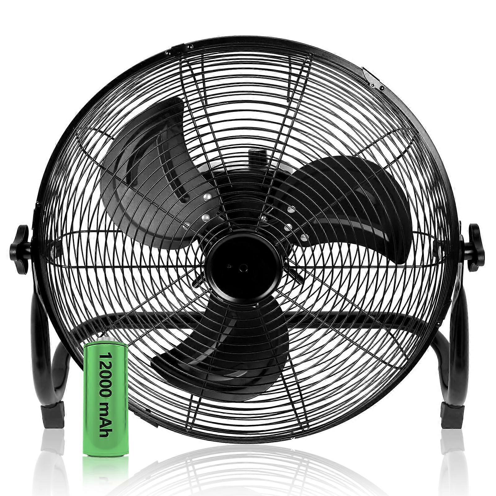 12 Inch Rechargeable Floor Fan with Velocity Airflow, Long Battery Life, 360° Adjustable Head