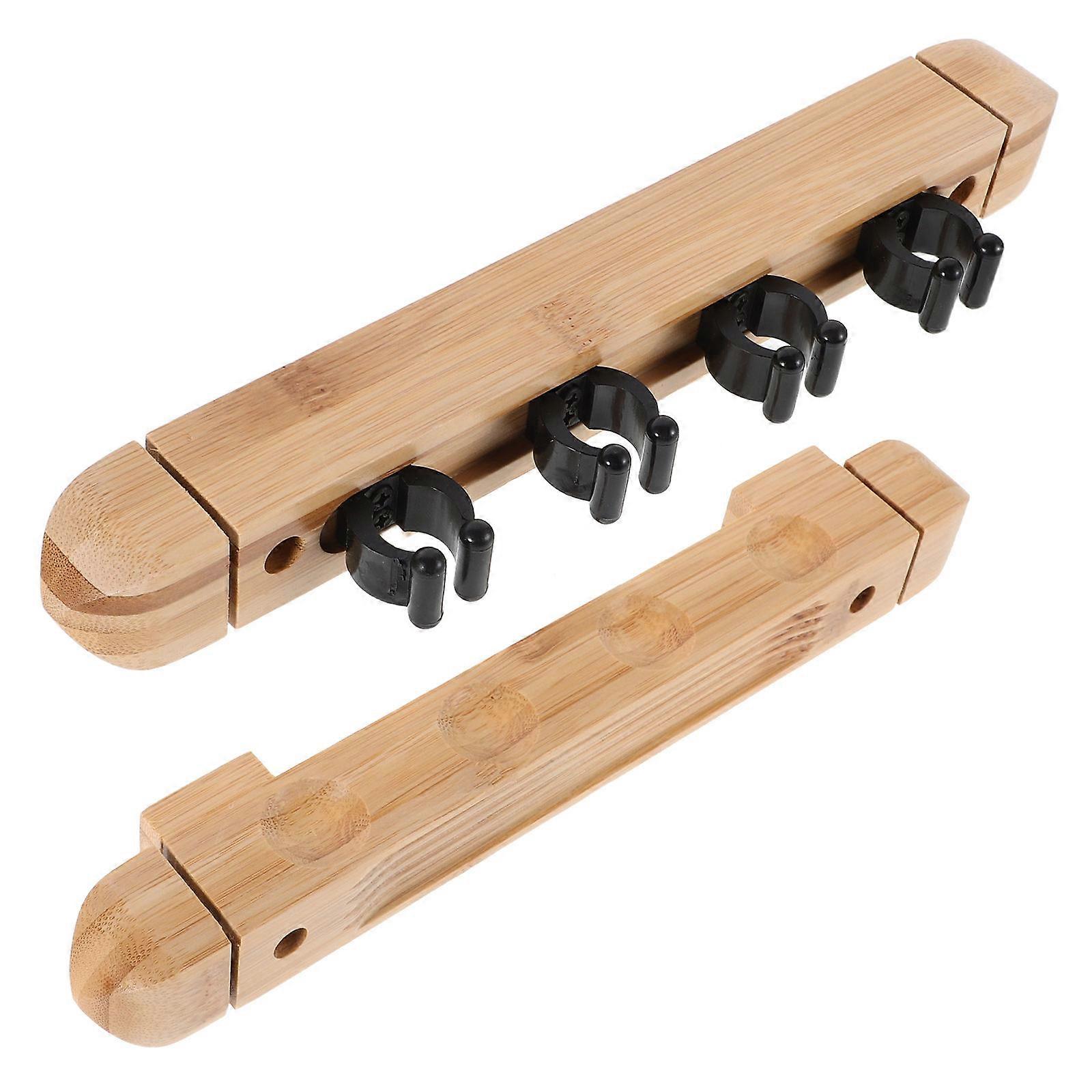 Solid Wood Billiard Cue Rack Wall Mounted for 1Set 4 Holes Pool Holder