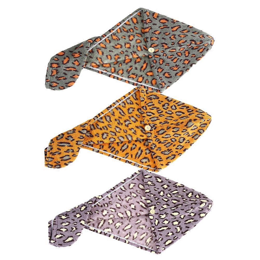 Leopard Microfiber Dry Hair Hat for Fast Drying 3Pcs Assorted Colors