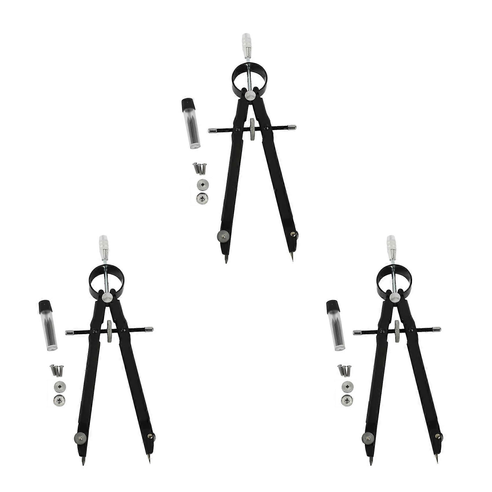 3X Professional Compass, Compass Geometry Set with Lock, Math and Precision Compass, Metal and Durable for Solid (Black)