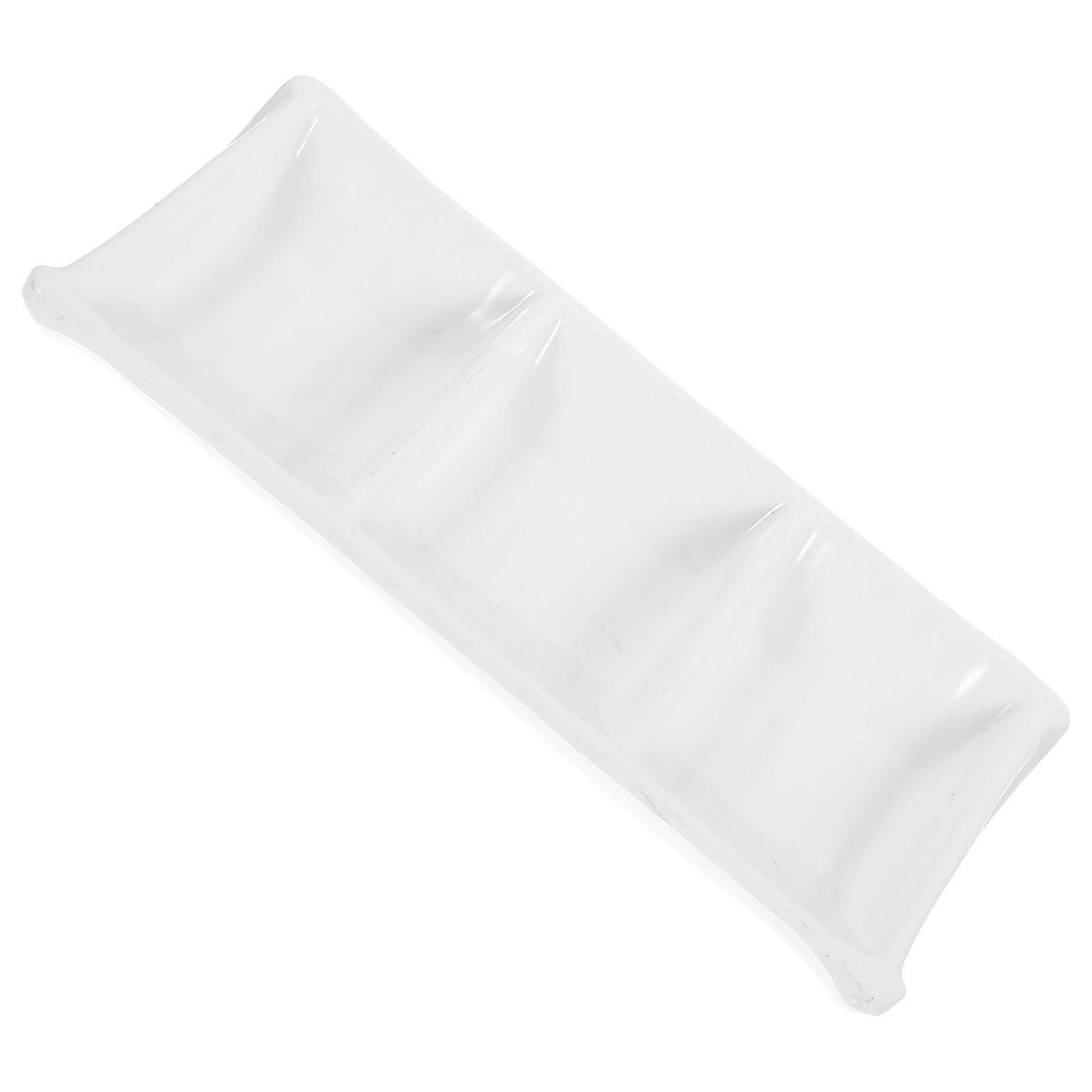 Snack Serving Dish Three-Grid Serving Tray for Restaurant Use White Seasoning Storage 1Set