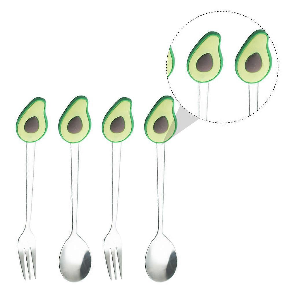Stainless Steel Fruit Pattern Tableware Fork Spoon Eating Tools Set 4Pcs