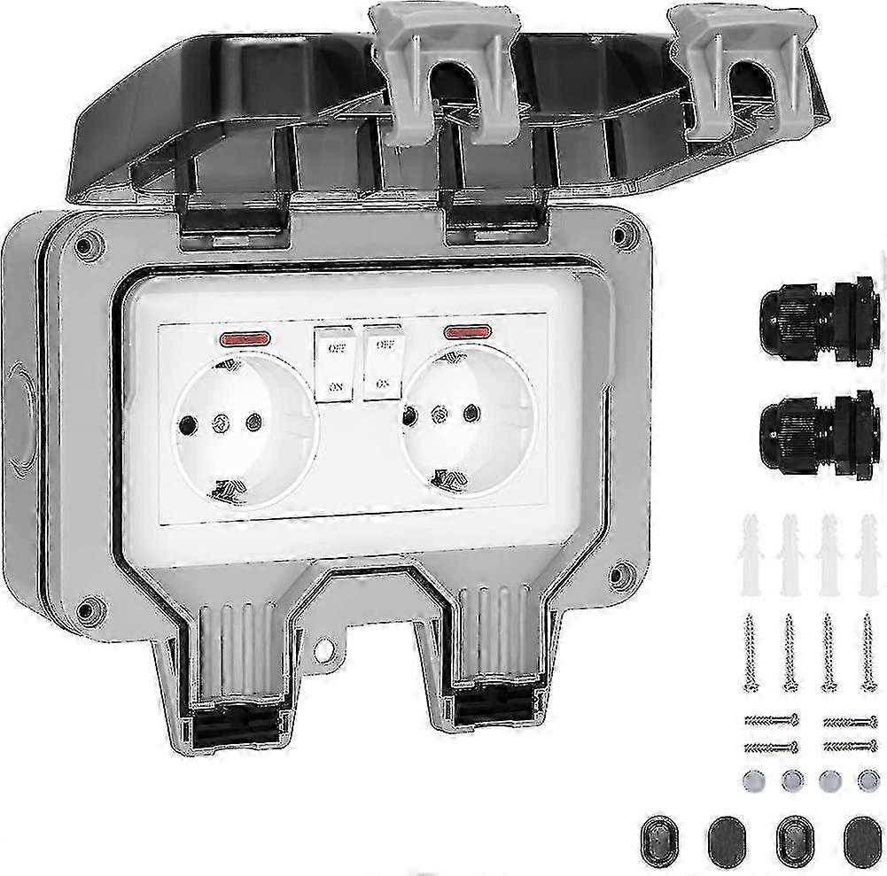 Germany Waterproof Socket Double Outdoor Electrical Socket Ip66 Waterproof Wall Socket 26s