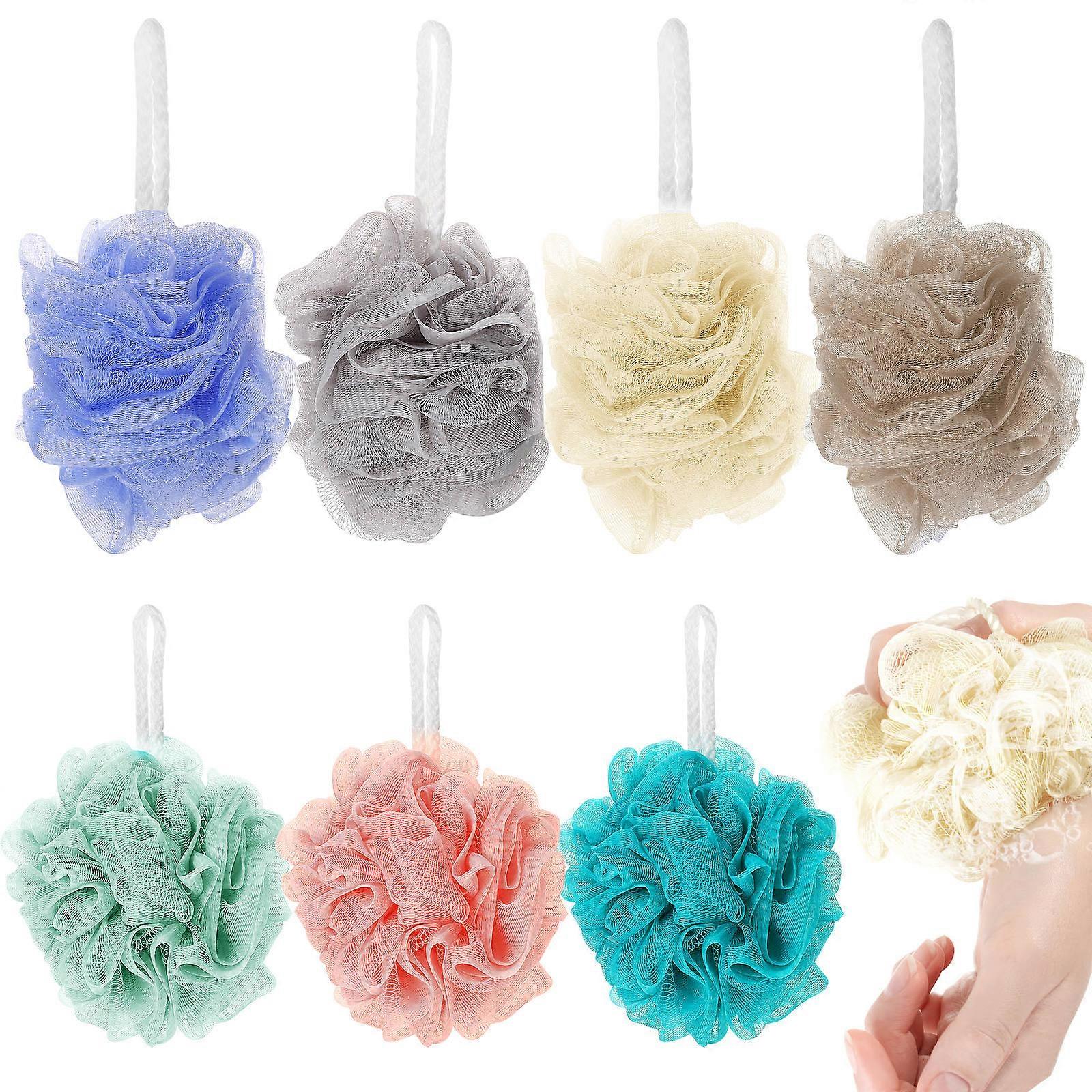 7pcs Bath Ball Shower Loofah Exfoliating Sponge Body Scrubber with Assorted Colors for Bathing PE