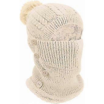 Winter Knit Beanie Hat with Neck Warmer Set, Adjustable Face Mask for Women Outdoor Sports, Beige