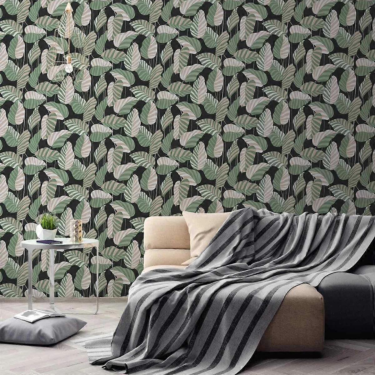 Abstract Tropical Leaf Black Wallpaper