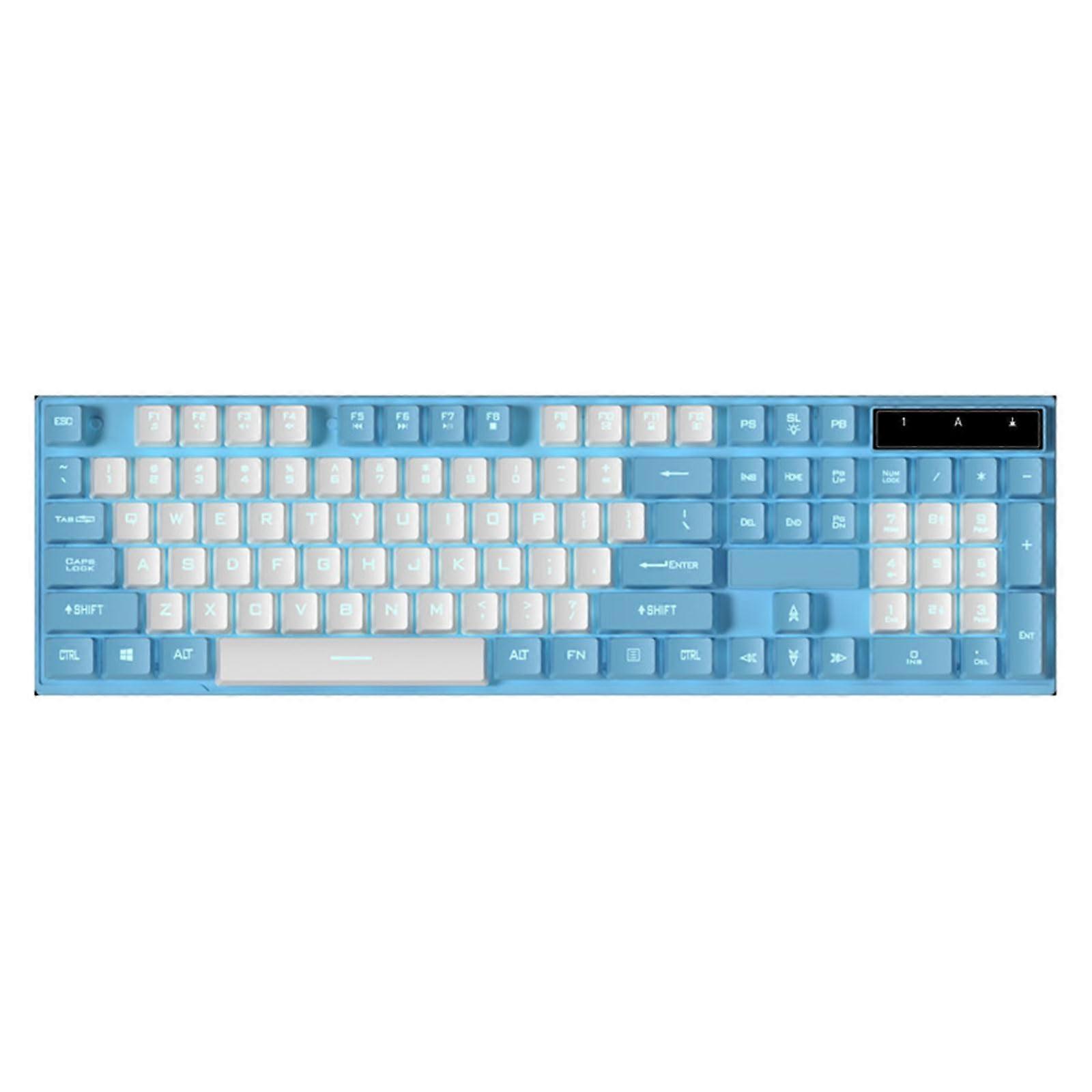 White and Blue Mechanical Gaming Keyboard Wired Backlit Ergonomic AntiSplash for PC