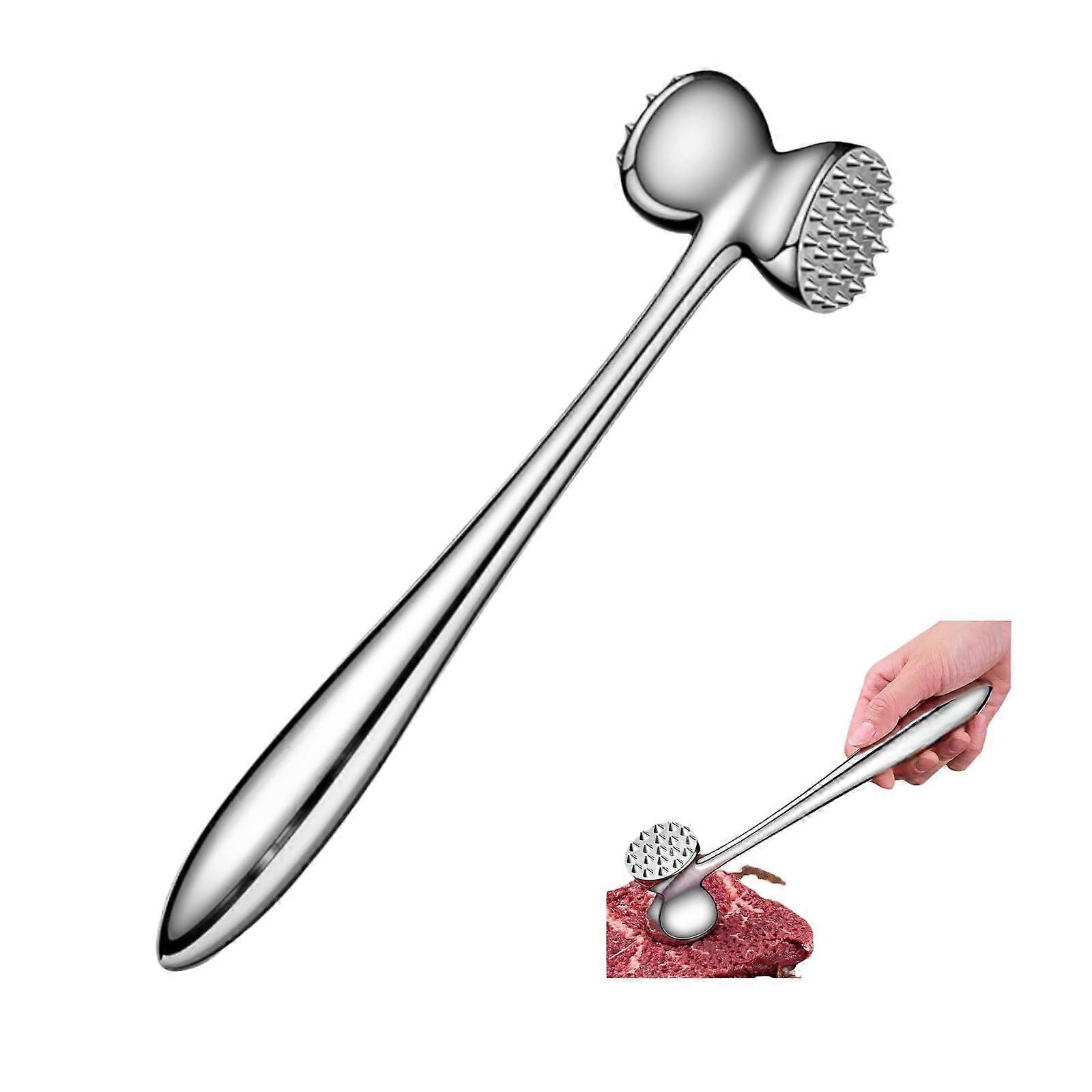Stainless Steel Meat Tenderizer Hammer with DoubleSided Tenderizing and Ergonomic Handle