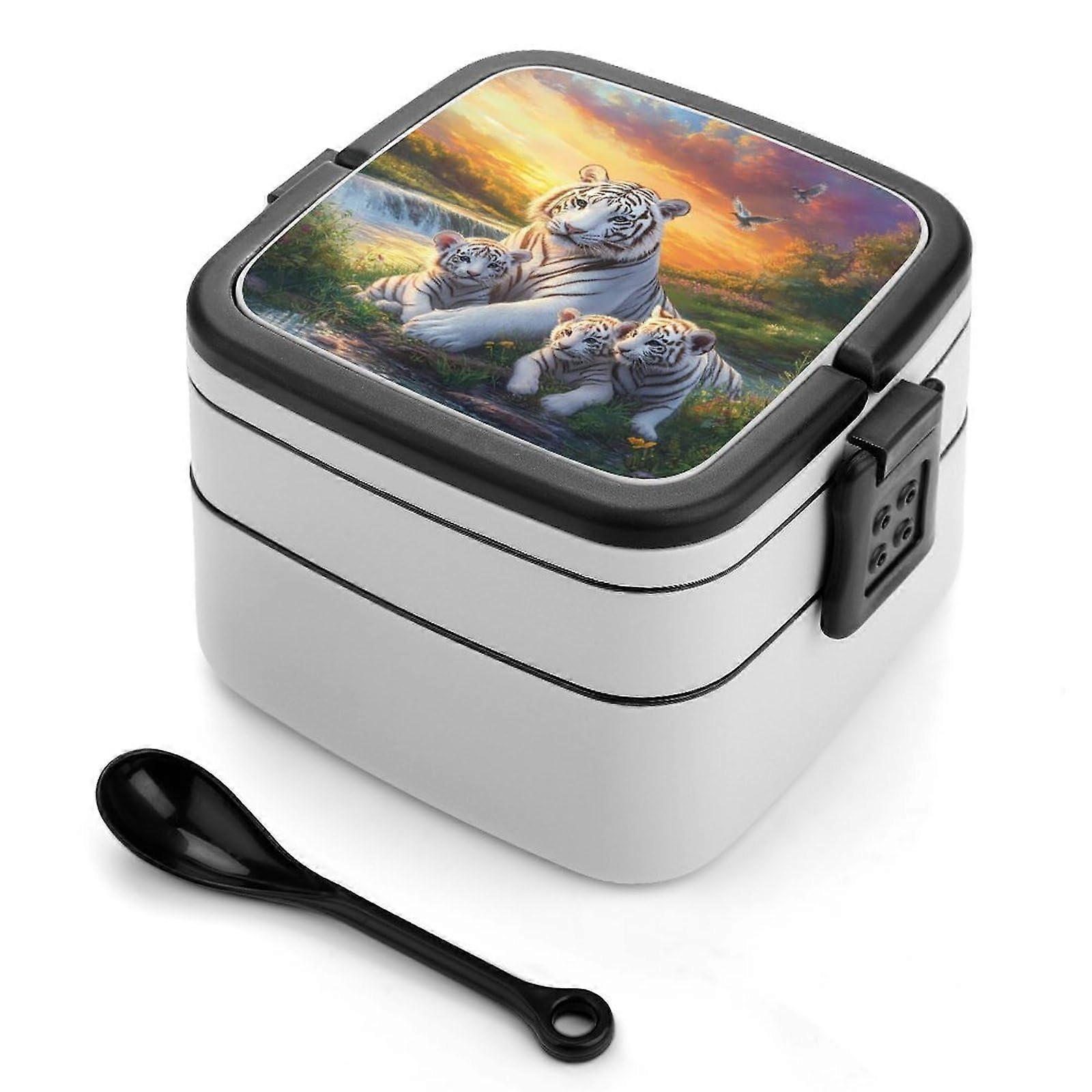 Double Layer Bento Lunch Box Leak Proof with Spoon for Travel and Work