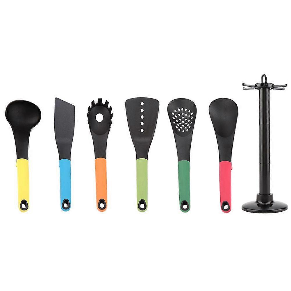 7 Pieces Multicolor Nylon Non-Stick Cookware Set with Rotating Holder