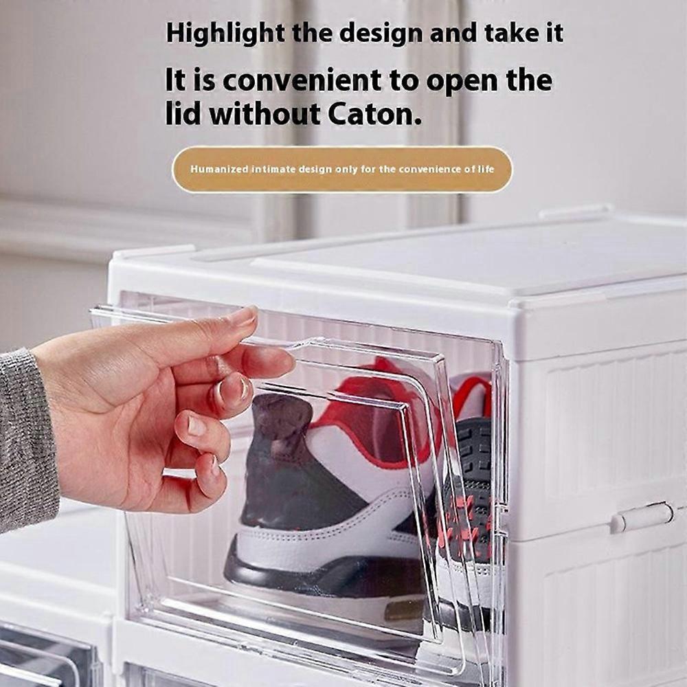 2 Layer No Installation Foldable Shoe Box Transparent Door Plastic Stackable Storage Container
