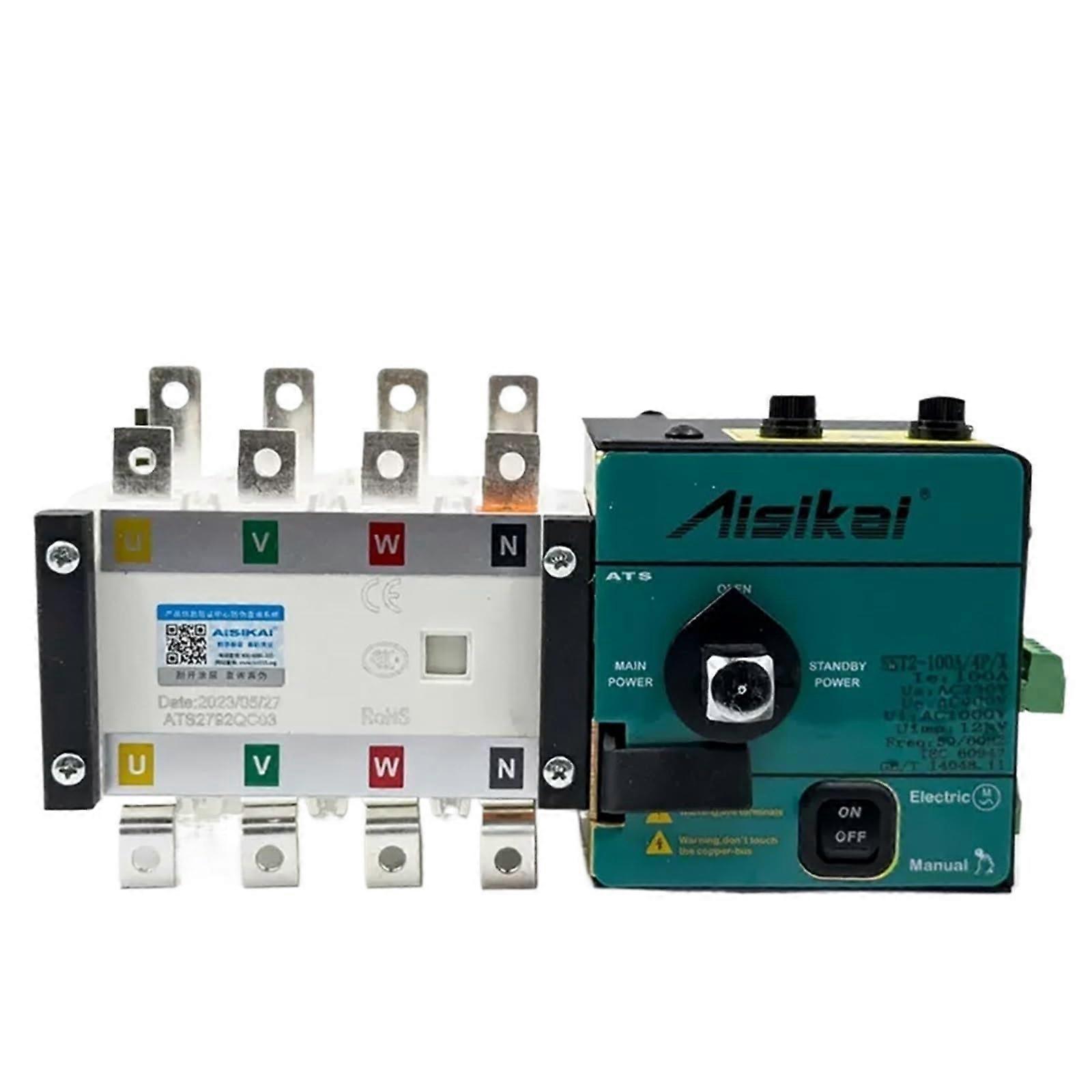 800A 4 Pole Automatic Transfer Switch 220V with ATS Controller Dual Power Control and Keyswitch Safety Mode