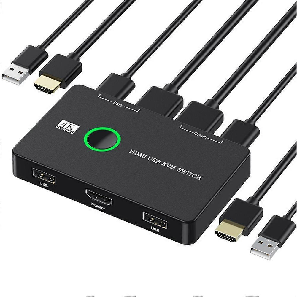 KVM Switch 2 Port Box USB and -Compatible Switch for 2 Computers