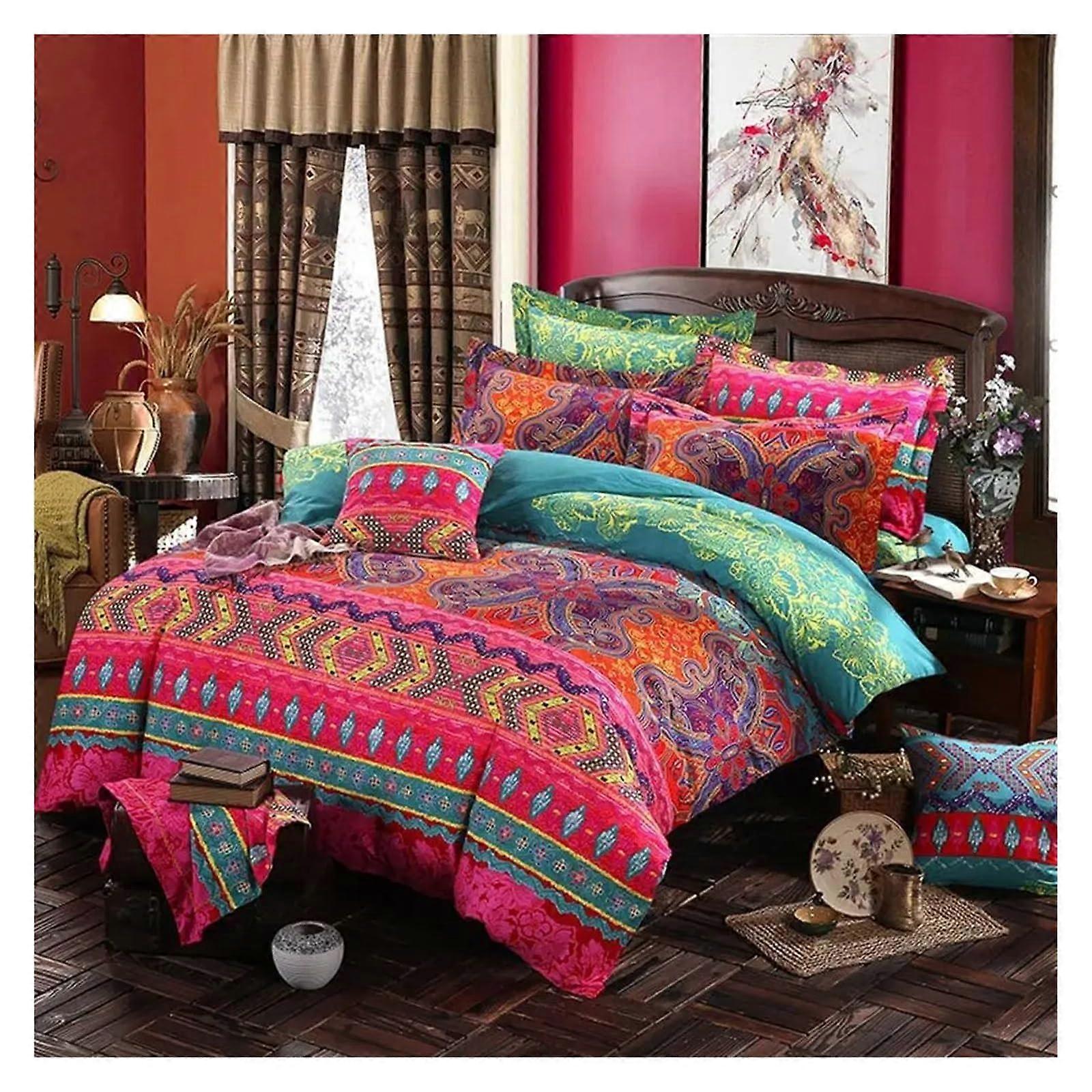 Boho Mandala Duvet Cover Set 200x230cm with Decorative Wave Pattern and Generous Bed Coverage