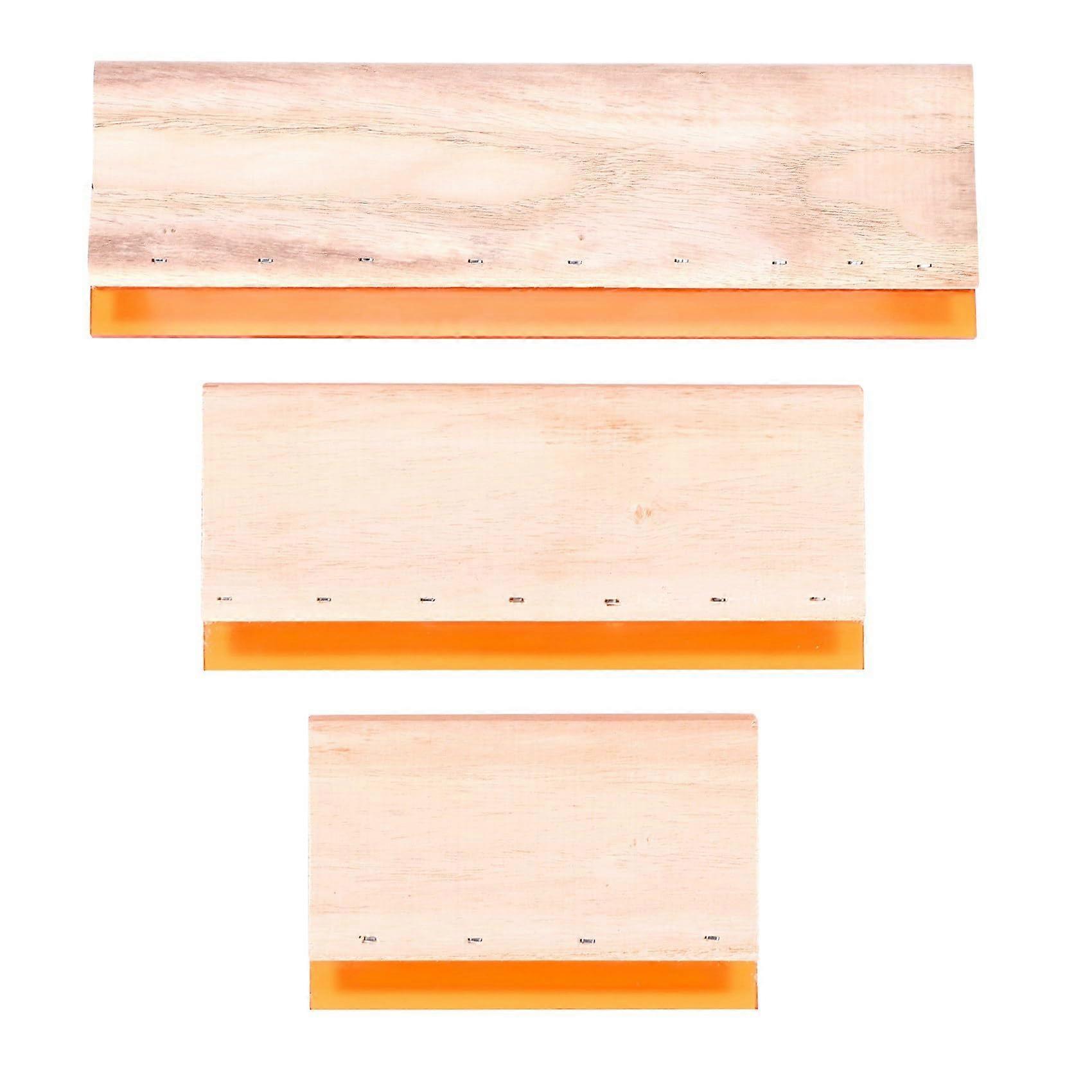 Screen Printing Squeegee Set with Ergonomic Wooden Handle and Durable Rubber Blade, 3 Sizes