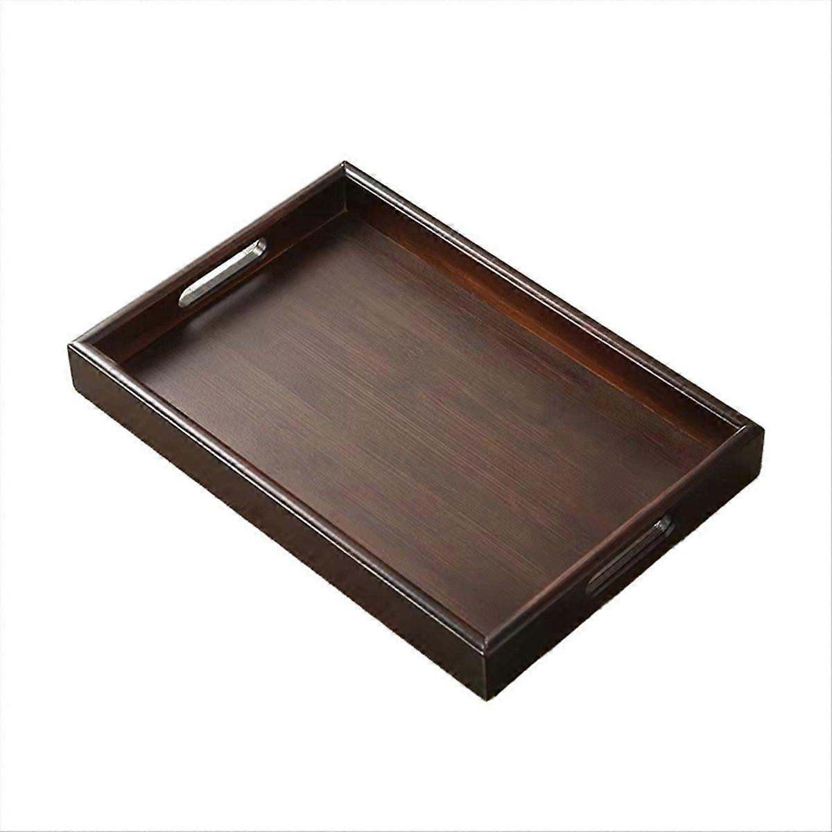 Bamboo Wooden Tea Tray - Rectangular Solid Wood Serving Tray