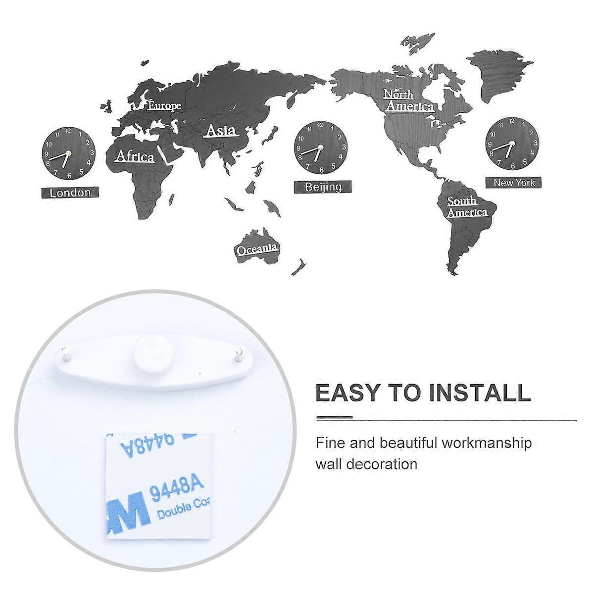 Decorative World Map Wall Clock Hanging Clock with 3 for Home