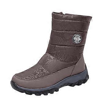 Klassieke damessnowboots, comfortabele winterlaarsjes met ronde neus, waterdicht, met ritssluiting aan de zijkant, wandelboots, bruin, maat 41