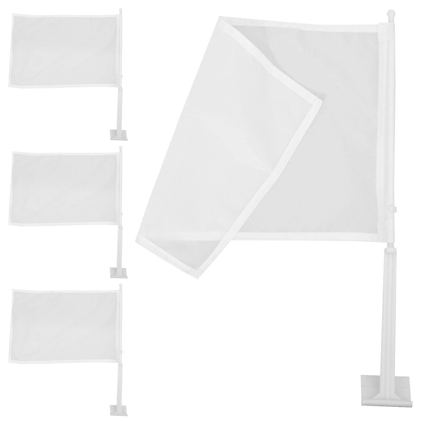 Car Flag Plugin Referee Flags for Fan Cheering 4Pcs White Blank Flags