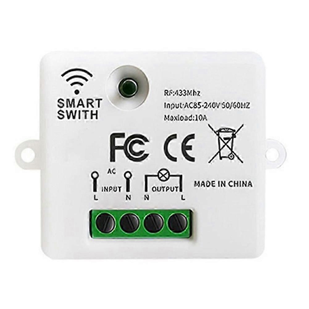 RF 433Mhz Light Switch Wireless Panel 10A Mini Switch Remote Control Relay Receiver Module Transmitter Compatible withBedroom