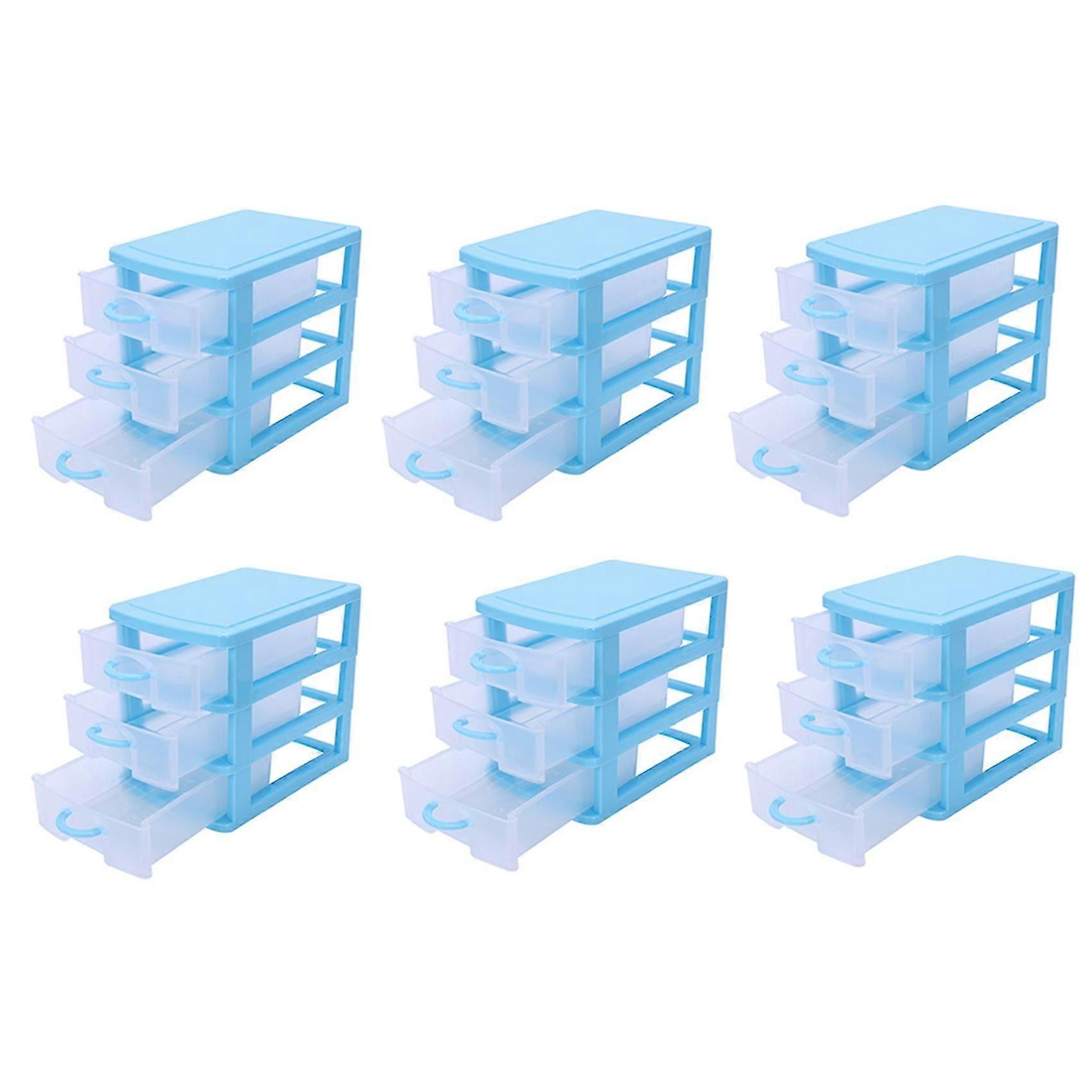 6X Mini Translucent Drawer Type Plastic Storage BoxBlue 3 Layers