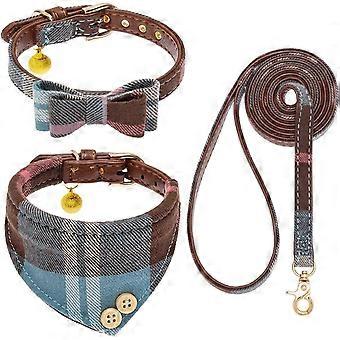 Dog Collar and Leash Set, Tangle Free Dog Leash, Adjustable, Size Small, blue