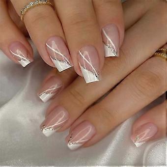Zestaw 24 krótkich kwadratowych końcówek do paznokci Błyszczący akrylowy sztyft na paznokciach Manicure Nail Art Łatwa aplikacja