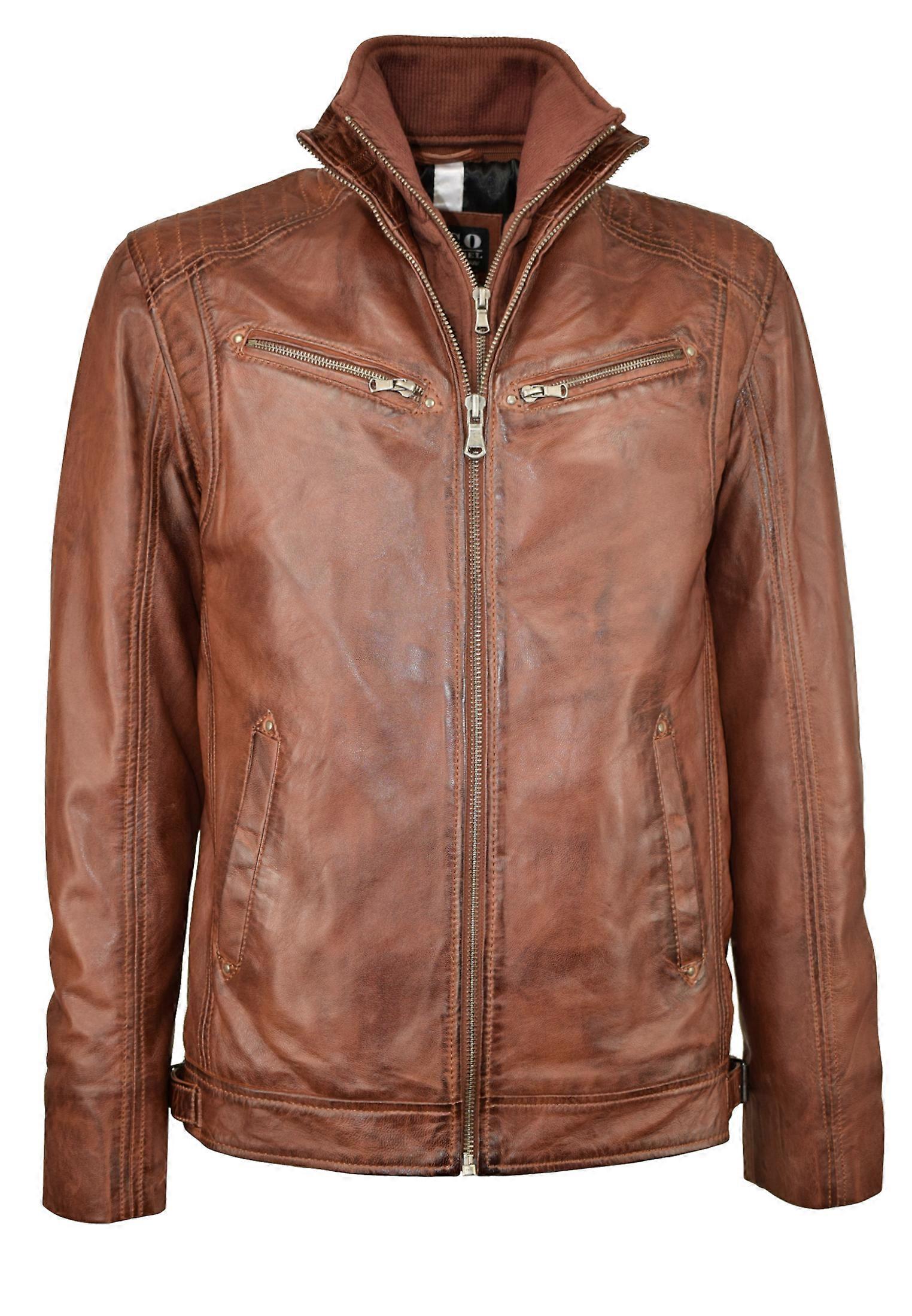 Men's leather jacket SPMX1 with double collar