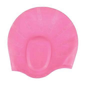 Pink Silicone Swimming Cap Waterproof Seal with Elastic Ear Protection for Men and Women