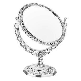 Retro Heart Shaped Makeup Mirror with Stand compatible with Desktop Silver Plastic 7 Inch