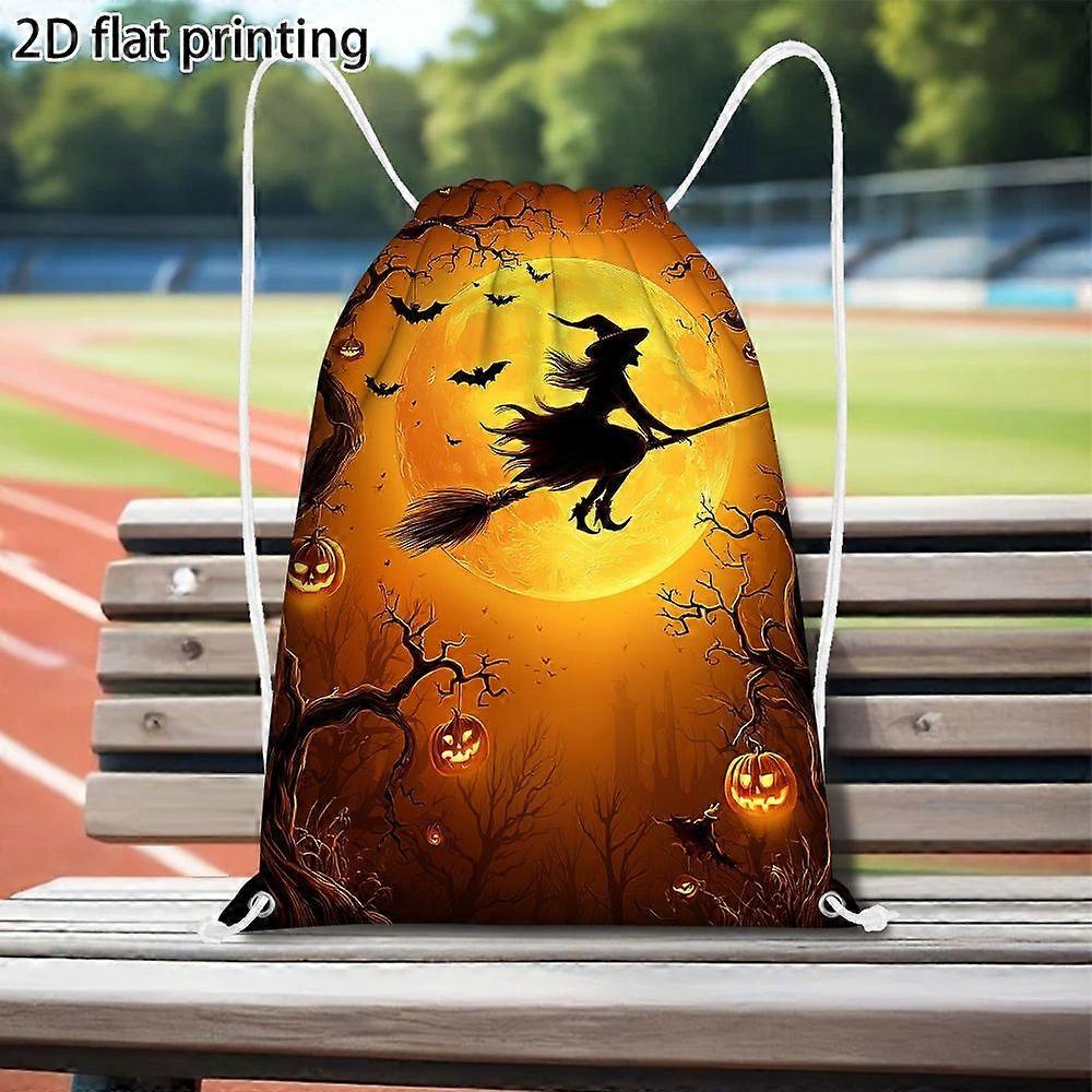 1pc Gothic Witch & Bats Print Backpack - Soft-Shell Drawstring Backpack with Adjustable Closure & Practical Pockets, Bla-Gqazw