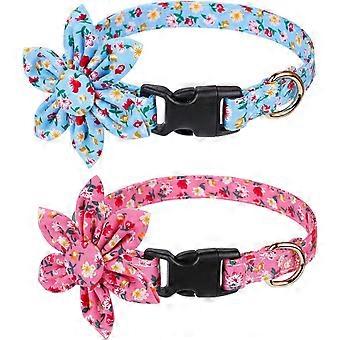 Dog Collar with Flower for Girl Dog,2 Pack Puppy Dog Collar Cute Girl Dog Collars with Breakaway Buckle Adjustable for Small Medium and Large Dogs