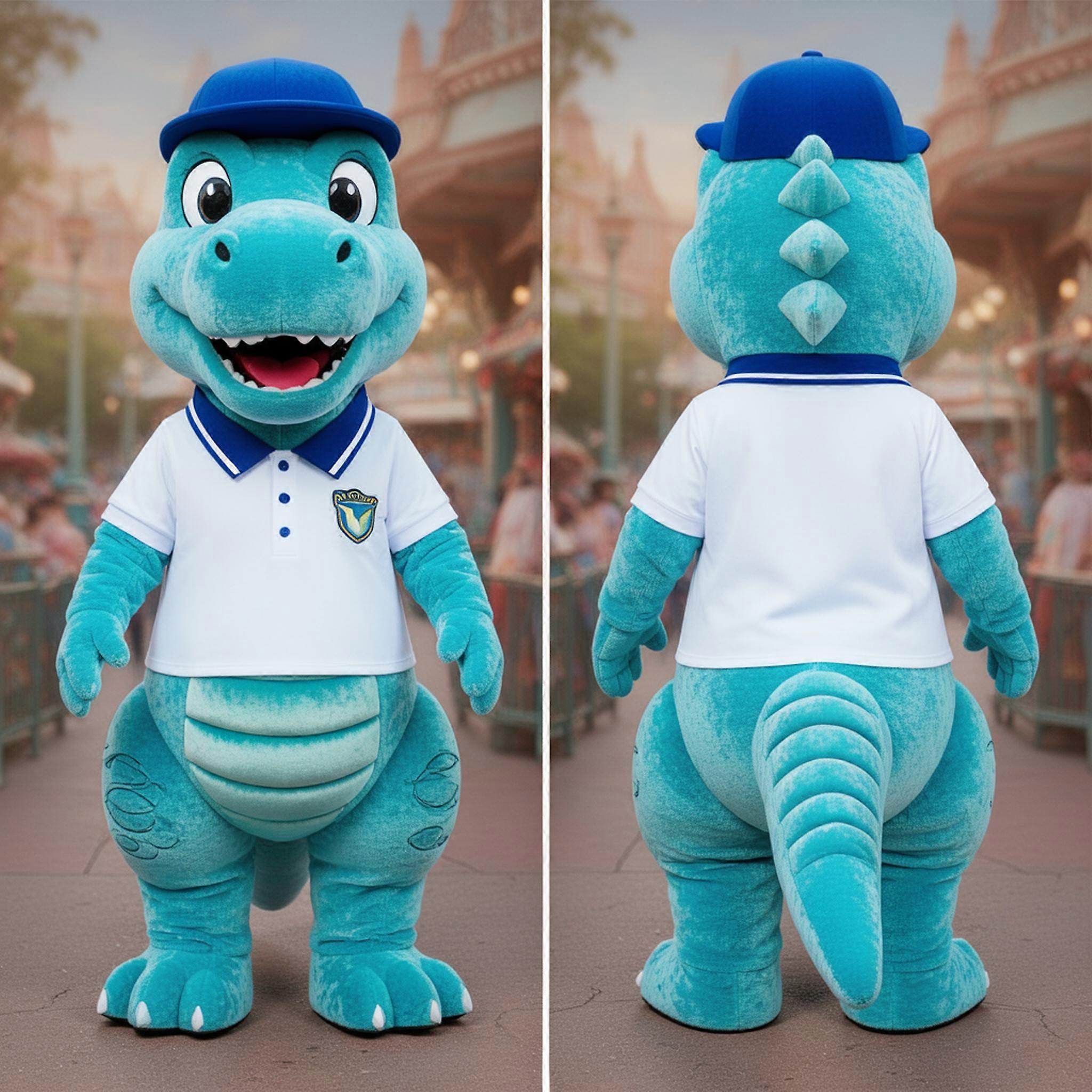 MASTICOT Cyan Cartoon Spinosaurus Mascot