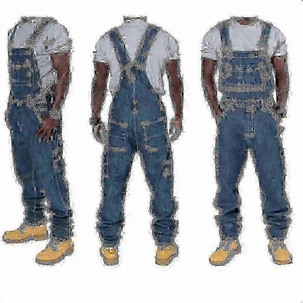 Men's Plus Size Denim Overalls with Adjustable Straps & Multiple Pockets