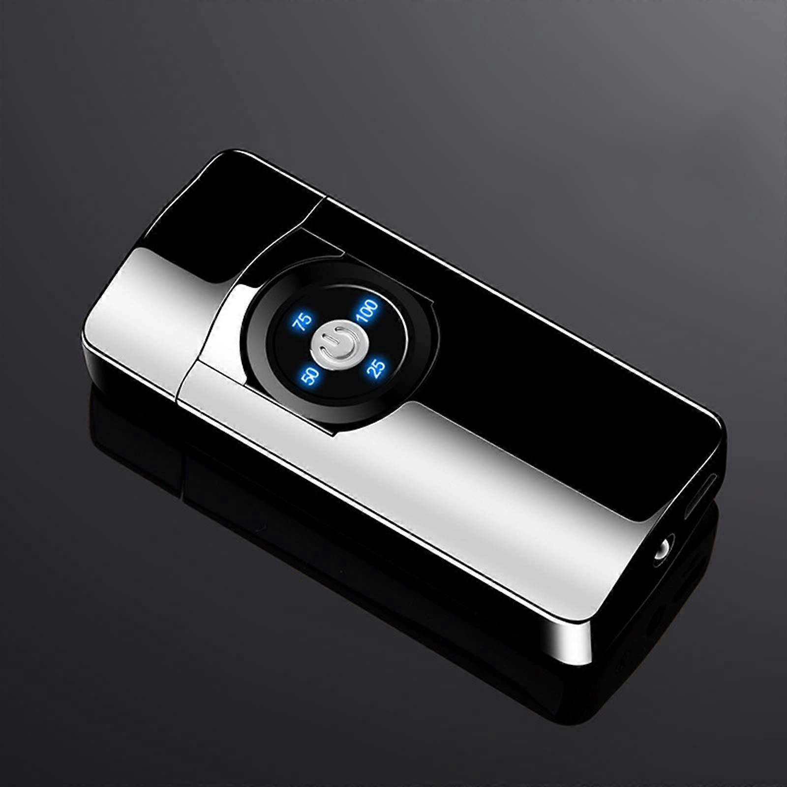 Electric Plasma Lighter Black Double Arc USB Rechargeable Windproof Touch Sensor LED Power Display
