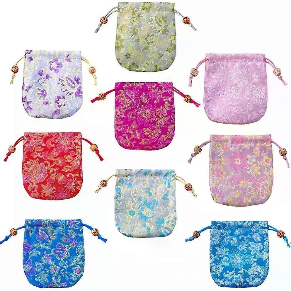 9pcs Brocade Satin Drawstring Wedding Candy Pouch for Small Items