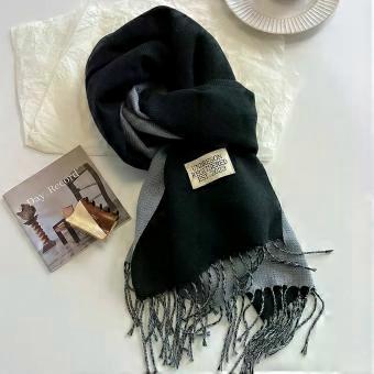 Women's luxury brand cashmere scarf, headscarf with pom-pom, shawl, cashmere shawl, small shawl - black and gray [XR]