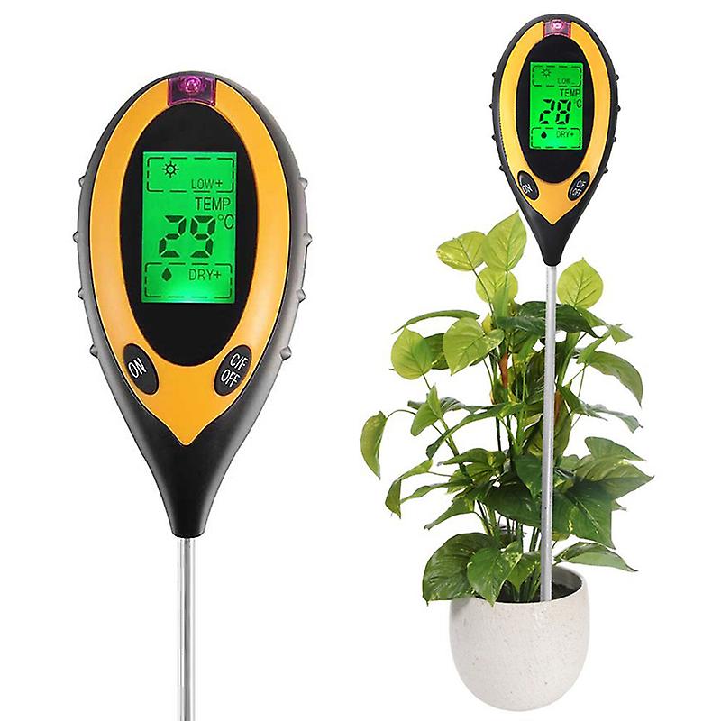 4 In1 Lcd Digital Ph Tester Moisture Temperature Sunlight Soil Meter Plants