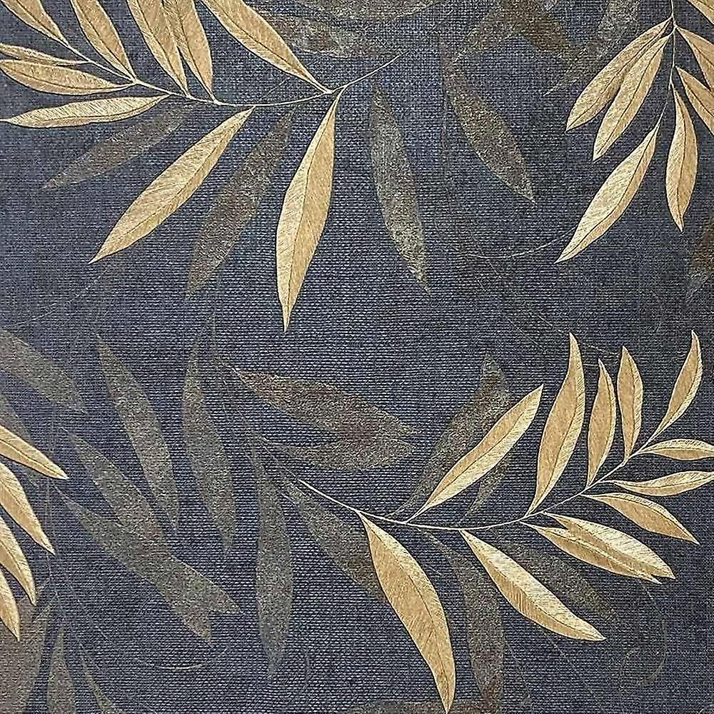Arthouse Luxury Leaf Navy Champagne Wallpaper