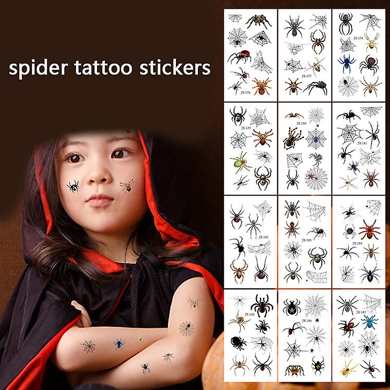 12pcs Halloween Temporary Tattoo Sticker Black Spider Web Face Body Art Sticker