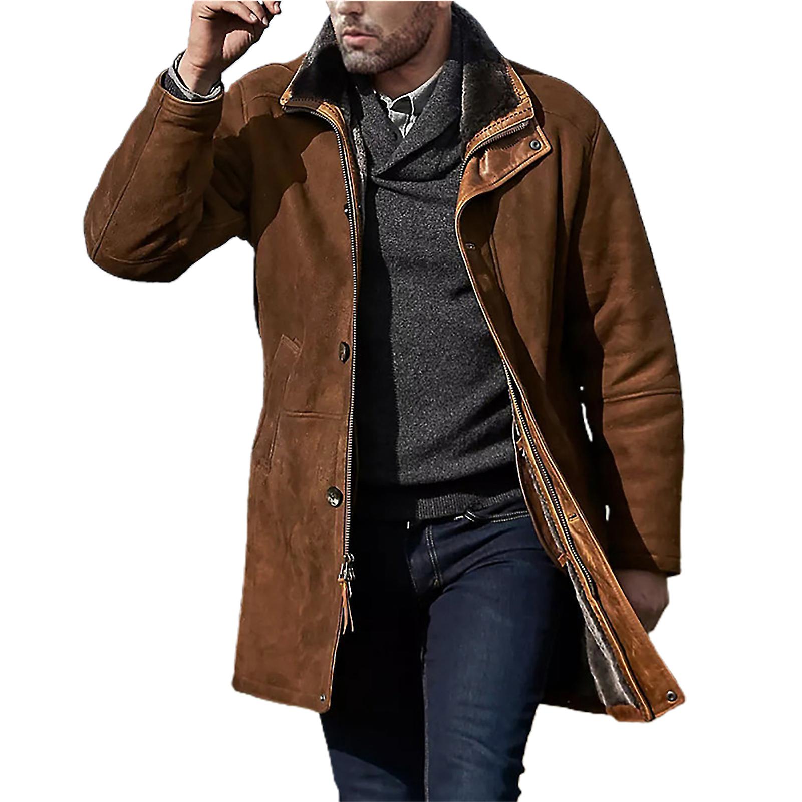 Fianao Men Coat Eye-catching Cotton Lapel Medium Length Thick Warm Men Overcoat for Autumn
